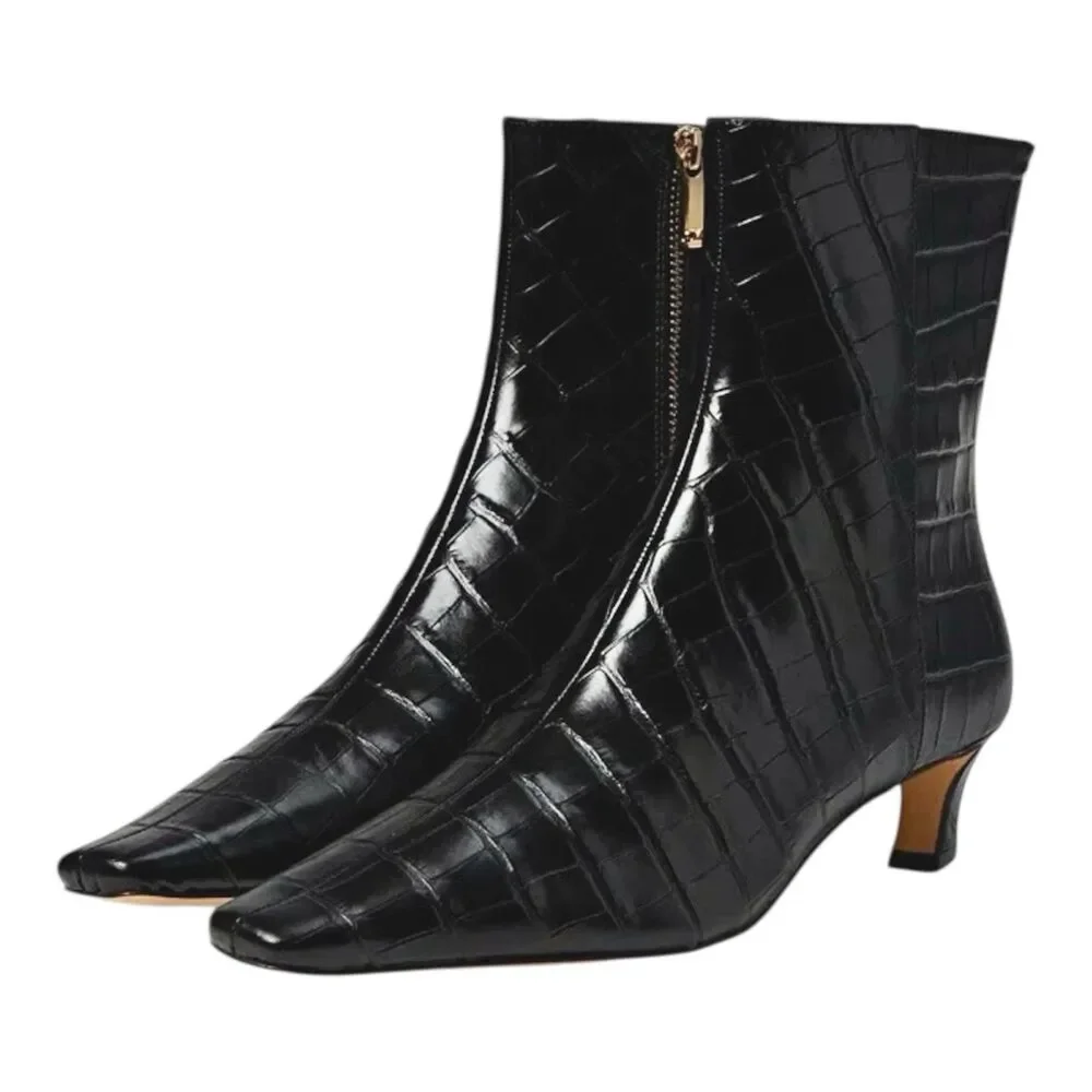 Michael Kors $175 Cosmo Croc-Embossed Bootie Kitten Heels Boots Black NIB 8